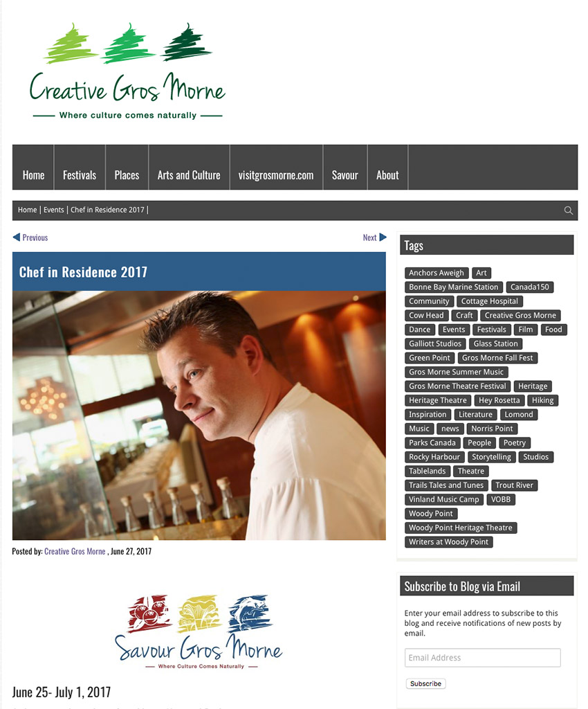 Creative Gros Morne - Chef in Residence 2017