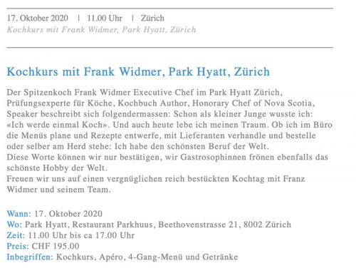 Kochkurs mit Frank Widmer, Park Hyatt, Zürich – Gastrosophinnen